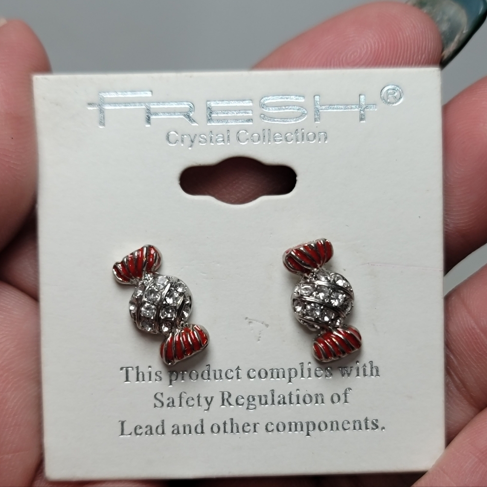 Fresh Crystal Collection Red Silver Candy Earrings